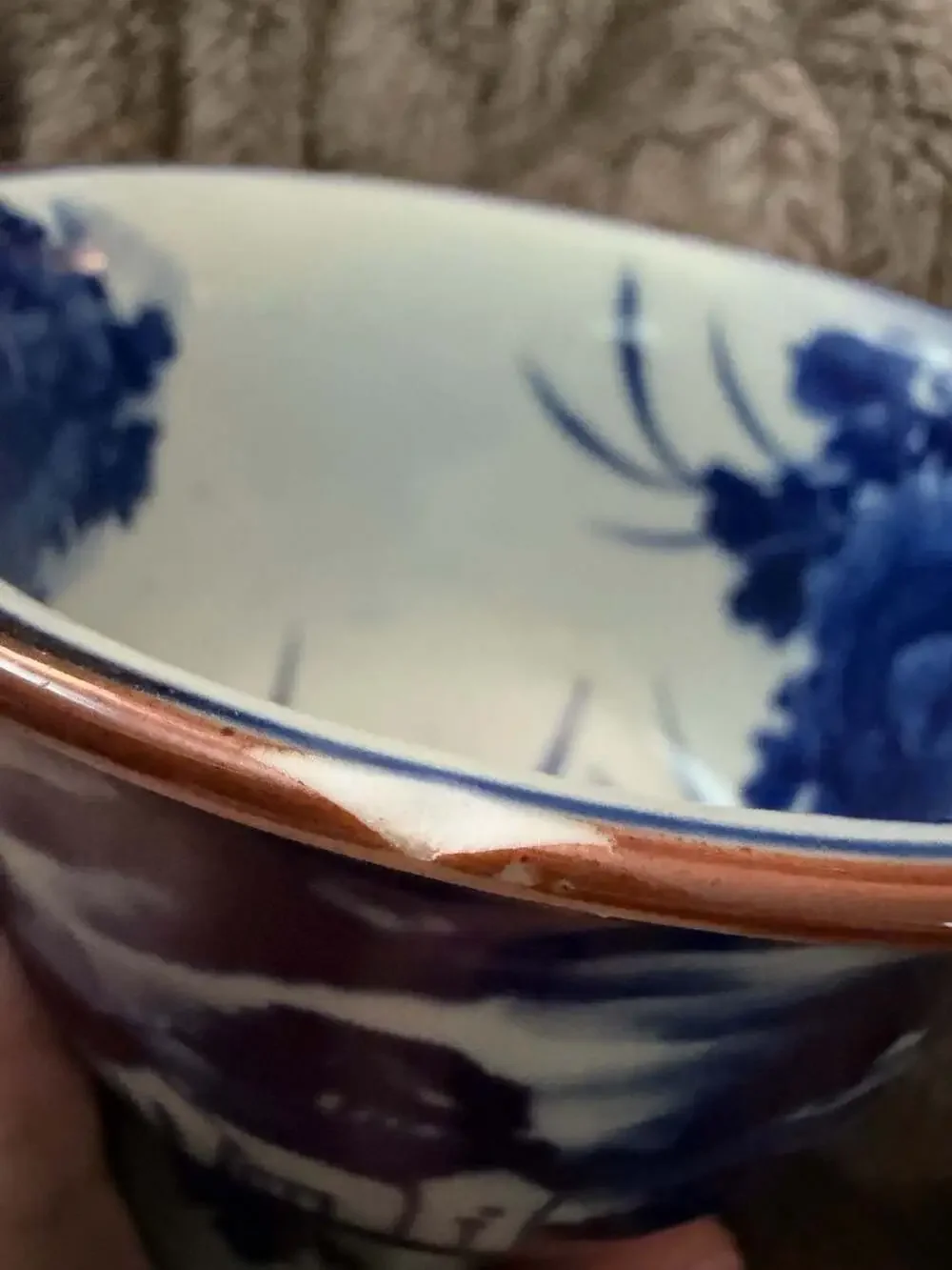 Vintage Blue and White Porcelain Footed Cachepot Planter Pagoda Landscape 5
